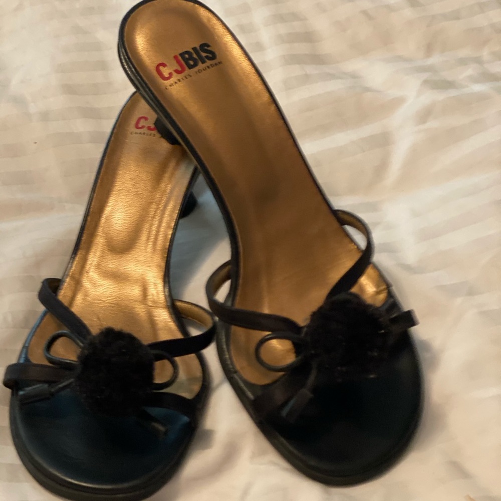 CJ BIS Charles Jourdan black sandals with Pom Pom